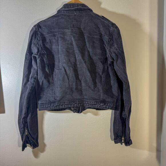 Current/Elliott Zip Moto Jacket in 'Ebony' Denim Cropped Biker sz 3 (Large) - Picture 3 of 7